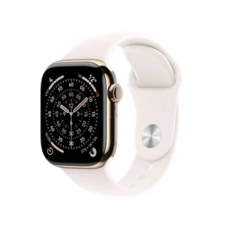 Apple Watch Series 11 GPS + Cellular 42mm Gold Titanium Gehäuse mit Sport Band (light blush) - M/L