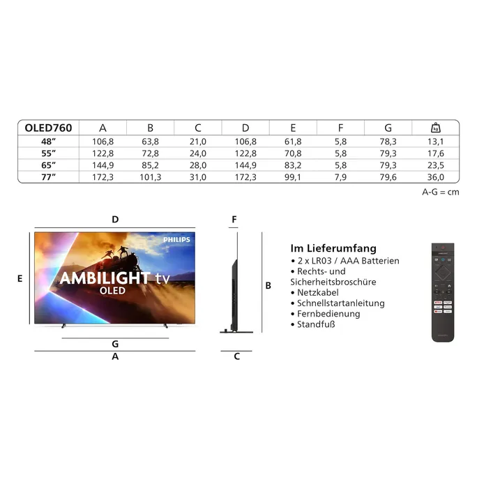 Philips 55OLED760/12 139cm 55" 4K OLED 120 Hz Ambilight Smart TV Fernseher – Bild 4