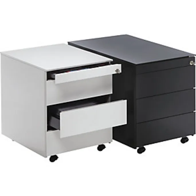 Schubladenrollcontainer, HxT 570x600 mm, Stahlplatte, 3 Schubl., lichtgrau – Bild 2