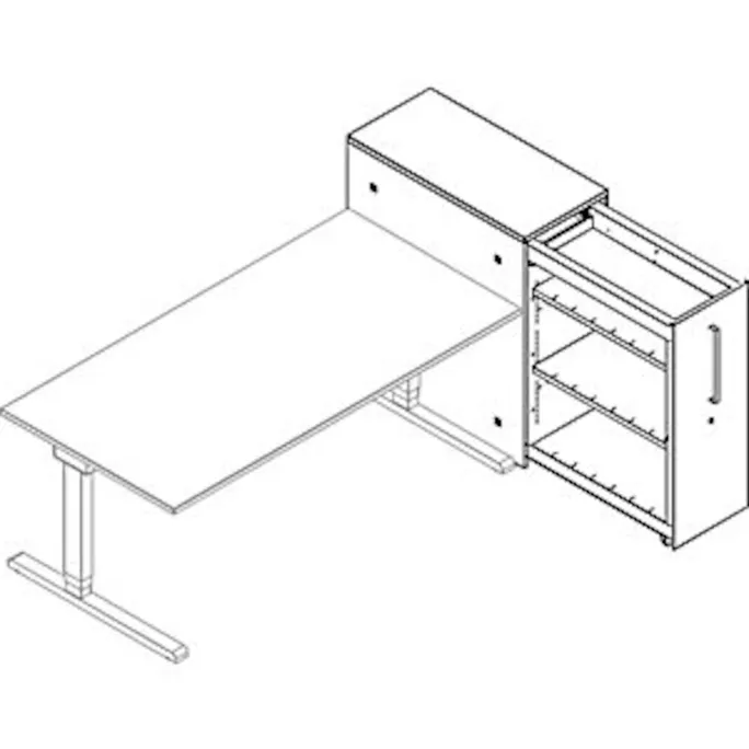 Hochauszugschrank, Thekenelement rechts stehend, Höhe 1025 mm, lichtgrau – Bild 3