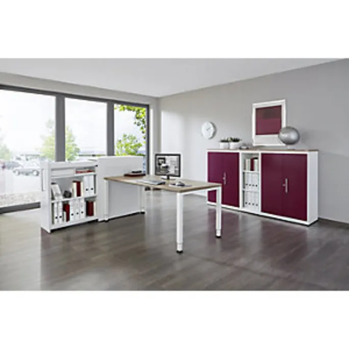 Hochauszugschrank, Thekenelement rechts stehend, H 1025 mm, weiß/anthrazitgrau – Bild 2