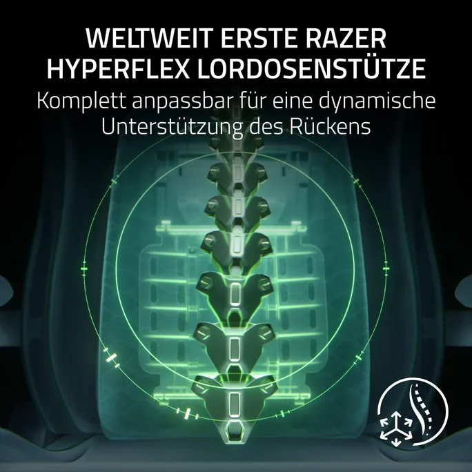 Razer ISKUR V2 NewGen Schwarz-/Grün Gaming-Stuhl mit atmungsaktivem Komfort, Razer HyperFlex™ Lordosenstütze – Bild 2
