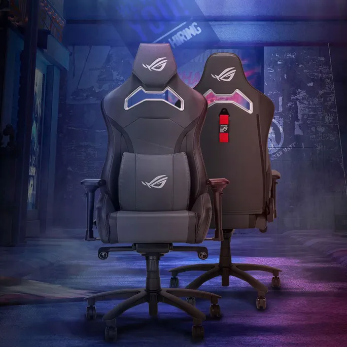 ASUS ROG Chariot X Gaming-Stuhl - Aura RGB Beleuchtung, 4D-Armlehnen, Grau – Bild 2