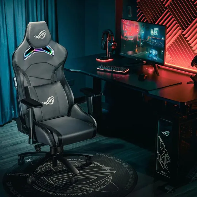 ASUS ROG Chariot X Gaming-Stuhl - Aura RGB Beleuchtung, 4D-Armlehnen, Grau – Bild 4